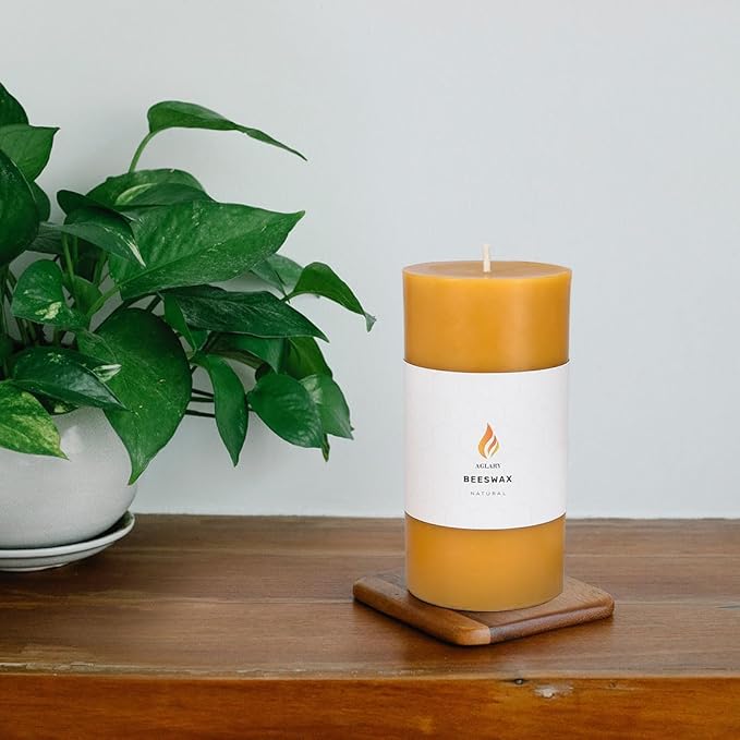 3PCS 3"x 6" Large Beeswax Pillar Candles, Made of Pure Natural Beeswax, with Ultra Long Burning Time and Low Allergenicity-Rawï¼?2H