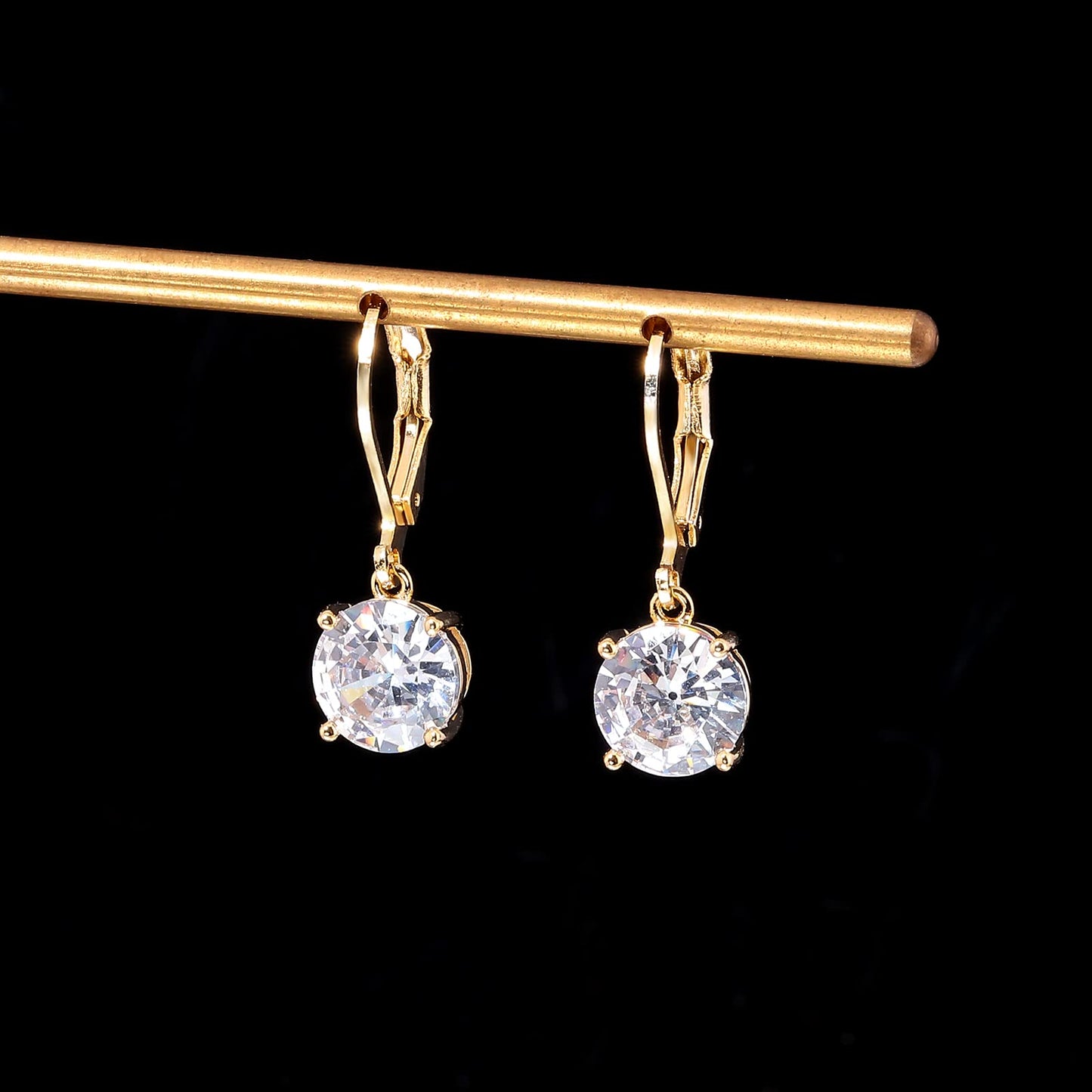 CiNily Dangle Earrings for Women Ladies Pendant Earrings 14K Yellow Gold Plated Drop Earring CZ White Cubic Zirconia Leverback Dangle Earrings for Sensitive Ears Hypoallergenic Fashion Jewelry
