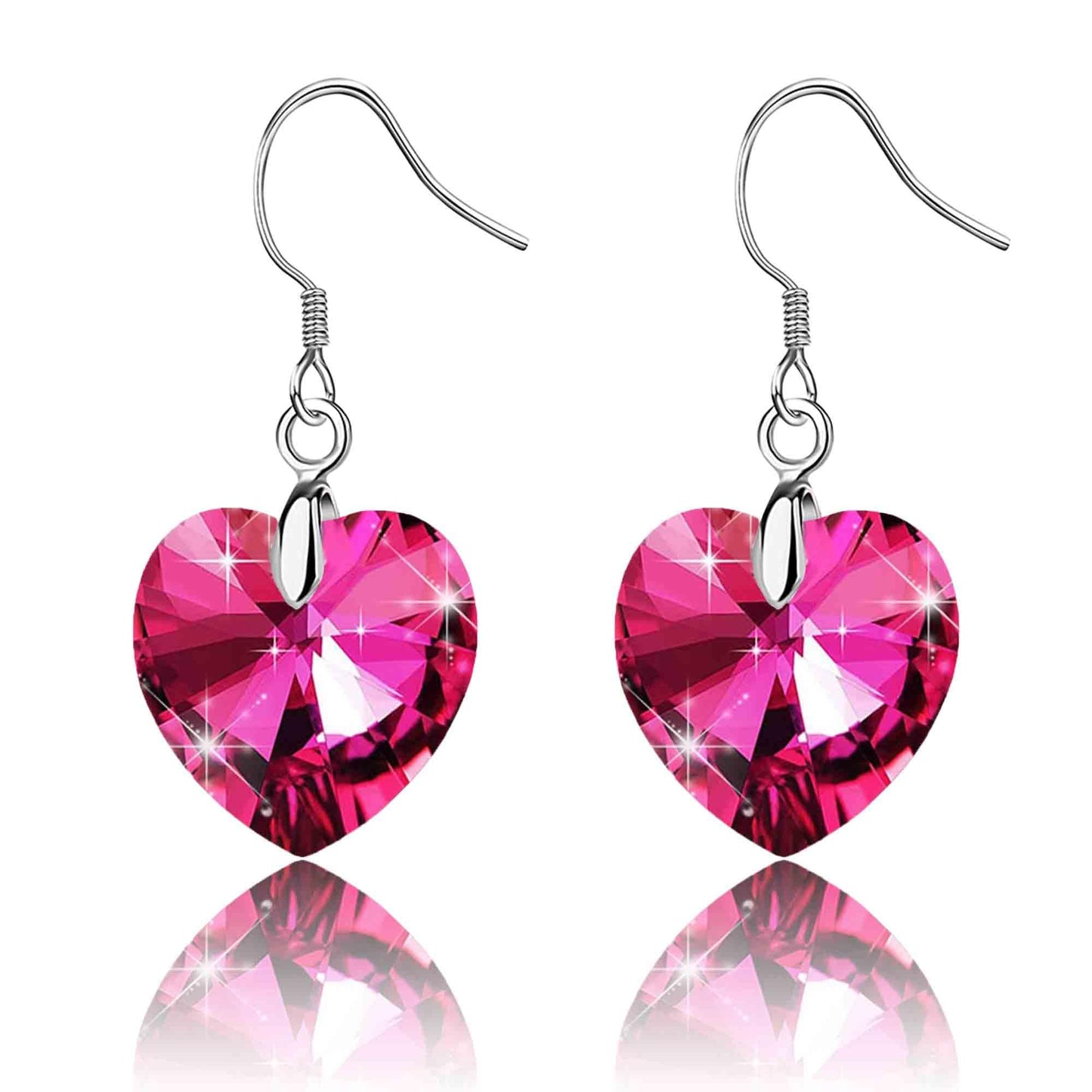 Austrian Crystal Heart Drop Dangle Earrings for Women 925 Sterling Silver Hook Hypoallergenic Earring (Rose Pink)