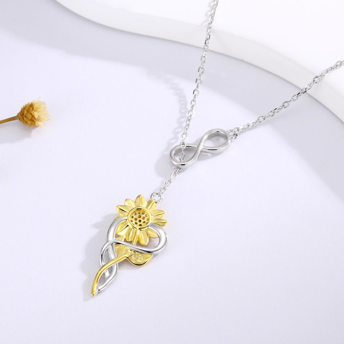 oGoodsunj Sunflower Necklace Jewelry Set fo Women Sterling Silver Anklet Bracelet Earrings You Are My Sunshine Pendant Gifts for Mom Daughter Wife (Infinity Sunflower)