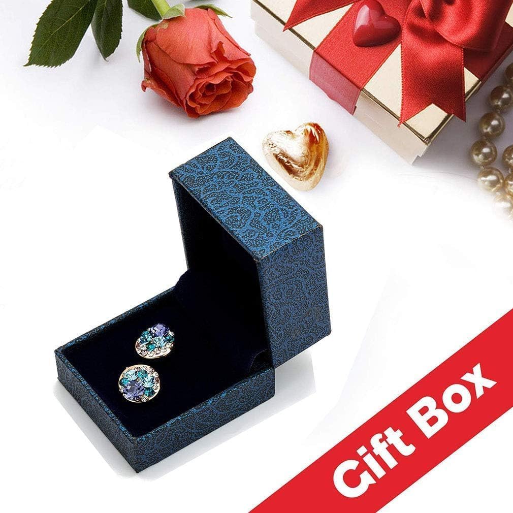Multicolored Austrian Crystal Rhinestone Stud Earrings for Women Fashion S925 Sterling Silver Hypoallergenic Jewelry (Pink Red Crystals/Rose Gold-tone)