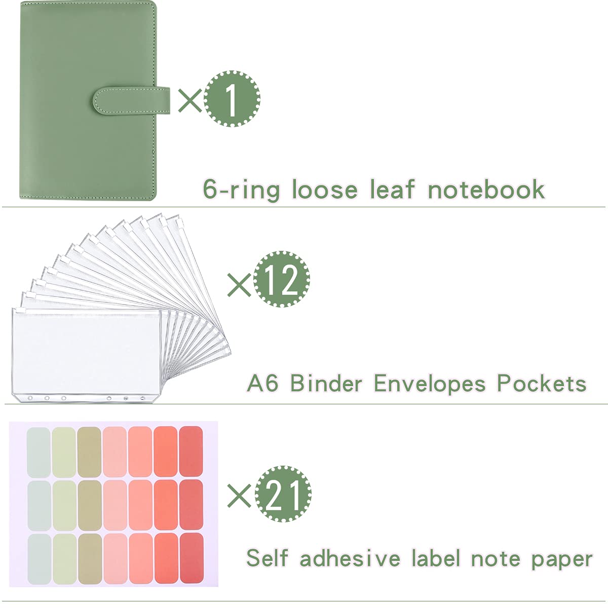 LXWHYP Money Saving Binder, Savings Challenges Book with for Cash Envelopes, 12pcs Zipper Envelopes A5 Budget Binder, Budget Planner for Managing Budgets and Saving Money -(Green-9.2IN)