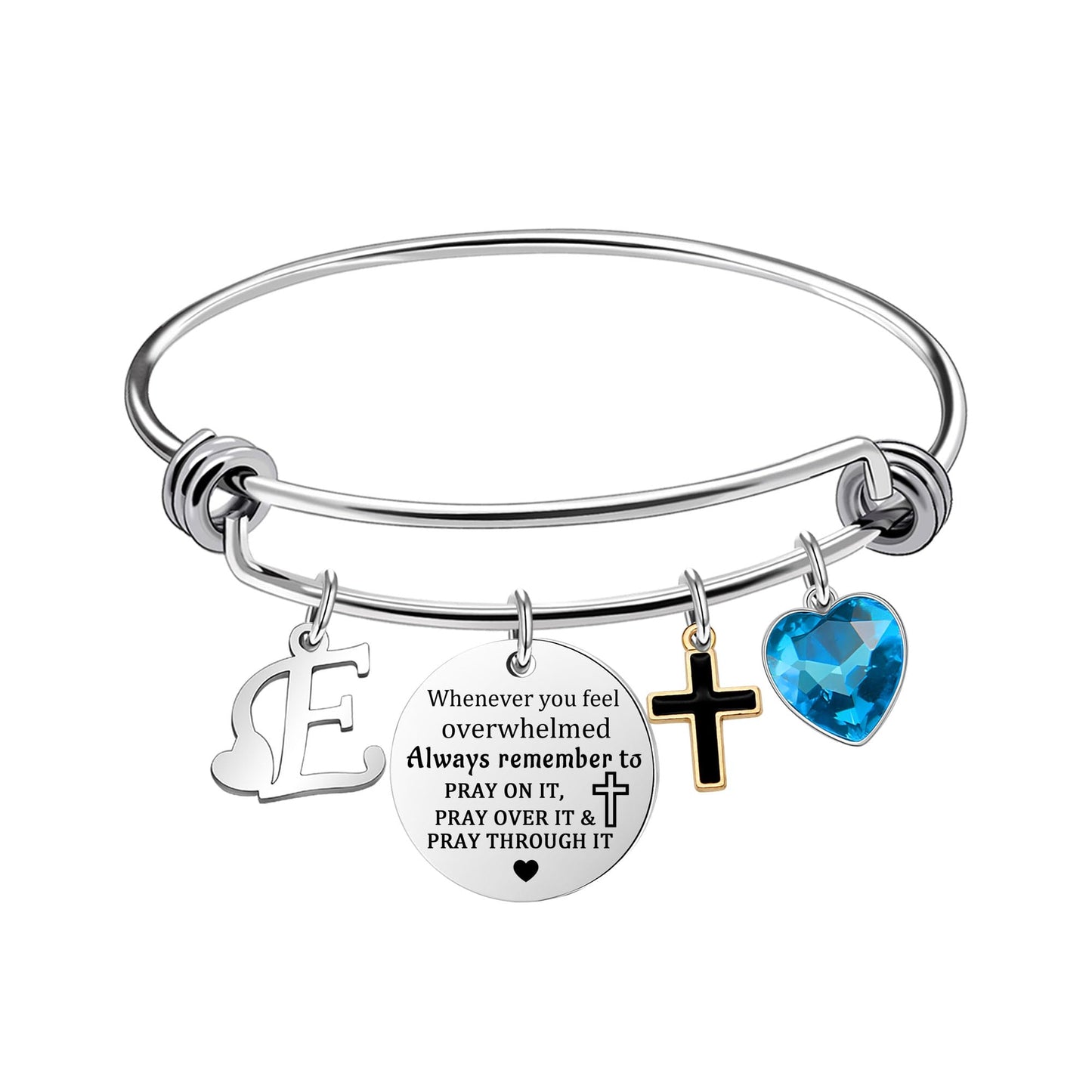 bifriend Inspirational Bracelet for Women, Initial Letter Charm bracelet for Female Cross Motivational Gifts for Her Daughter Sister Friends Back to School Birthday Christmas Presents (E)