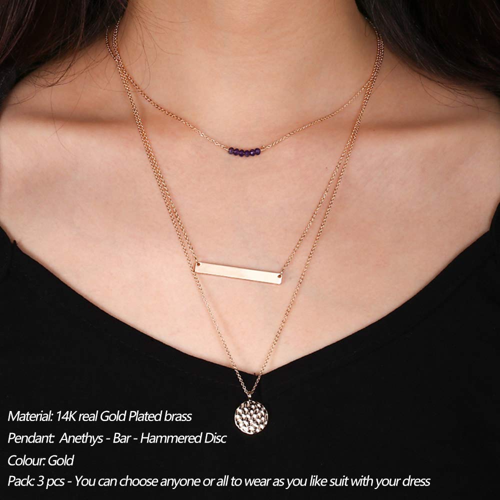Turandoss Choker Necklaces for women Bar Hammered Disc Necklace Handmade Jewelry Layered Necklace Simple Layered Chokers for Women