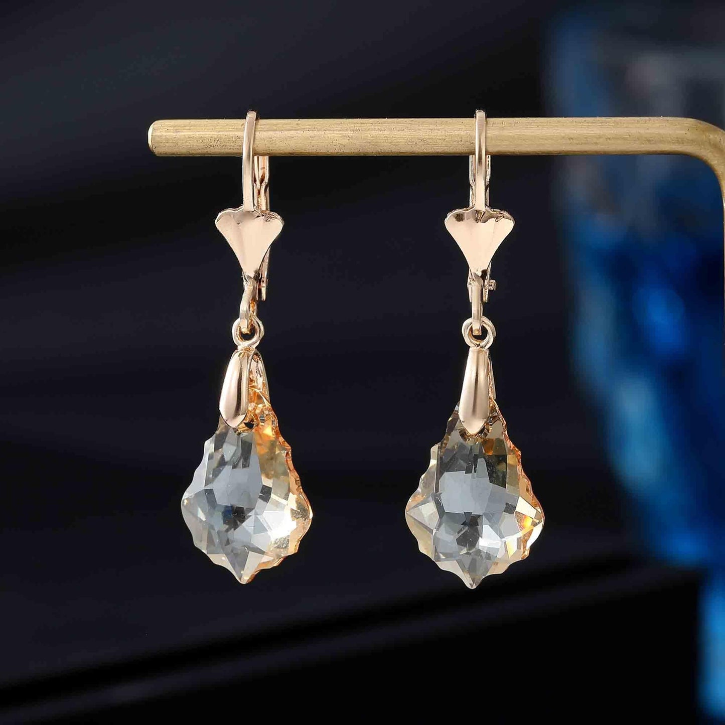 Austrian Crystal Baroque Drop Leverback Earrings for Women Fashion 14K Gold Plated Hypoallergenic Jewelry (Topaz)