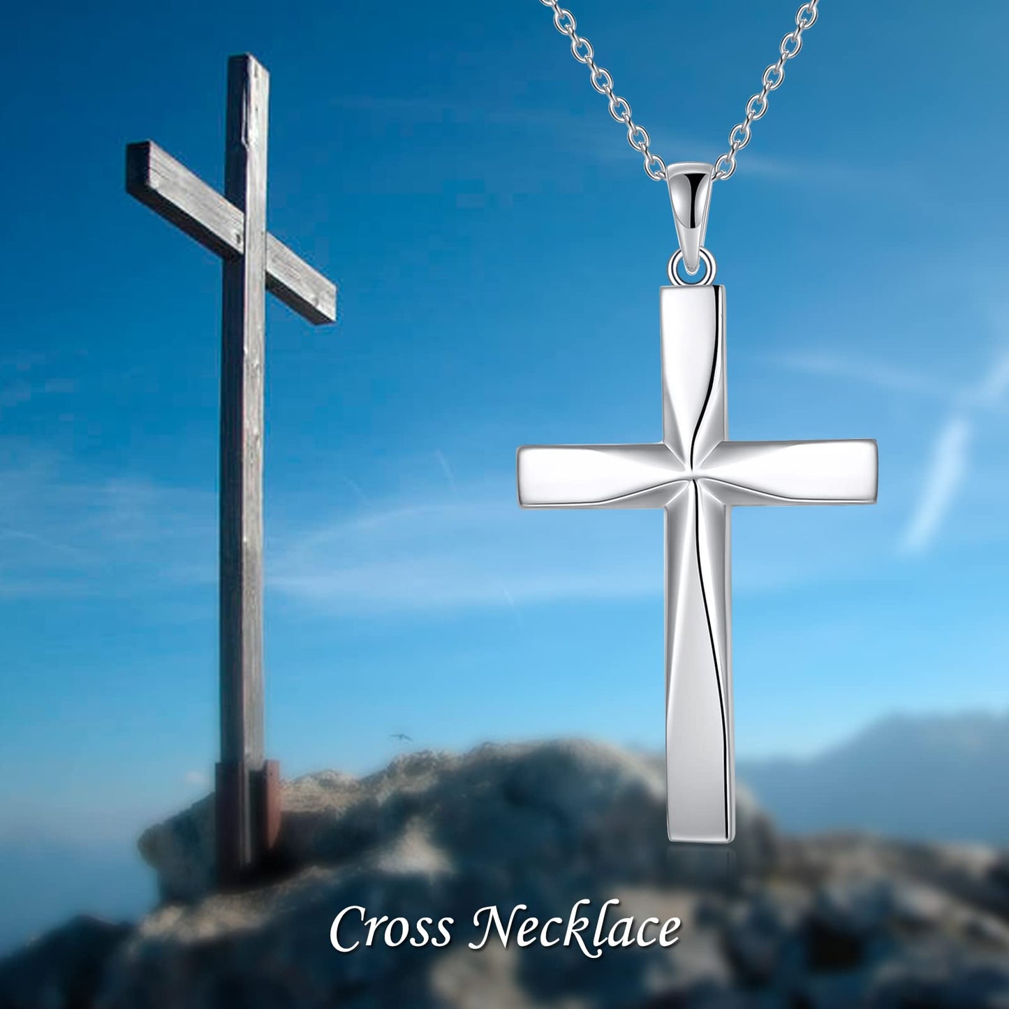 ONEFINITY Religious Cross Pendant Necklace Sterling Silver Origami Cross Pendant Gifts for Women Men Jewelry (Origami)