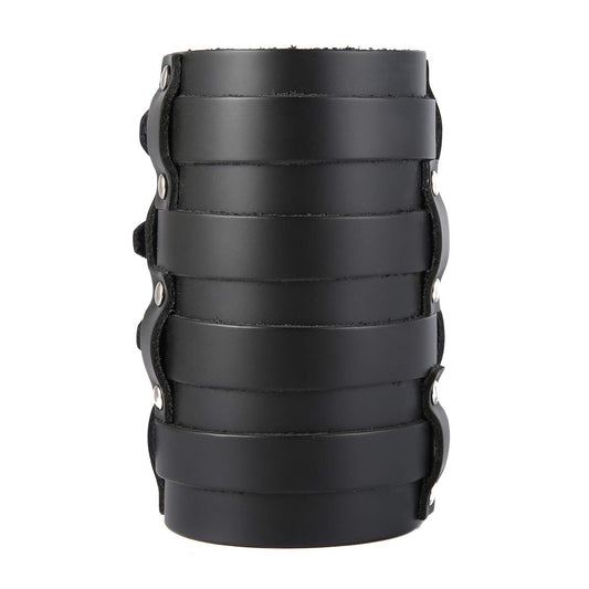 HZMAN Mens Leather Wide Triple Strap Cuff Wrap Gauntlet Wristband Buckle Fastening Arm Armor Cuff 4 Rows (Black)