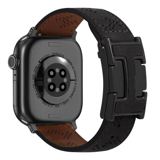 Genuine Leather Watch Band Compatible with Apple Watch Bands 49mm 46mm 45mm 44mm 42mm(S3/2/1), Daily Classic Magnetic Buckle Strap for Men iWatch Ultra SE Series 10/9/8/7/6/5/4/3/2/1(Black)