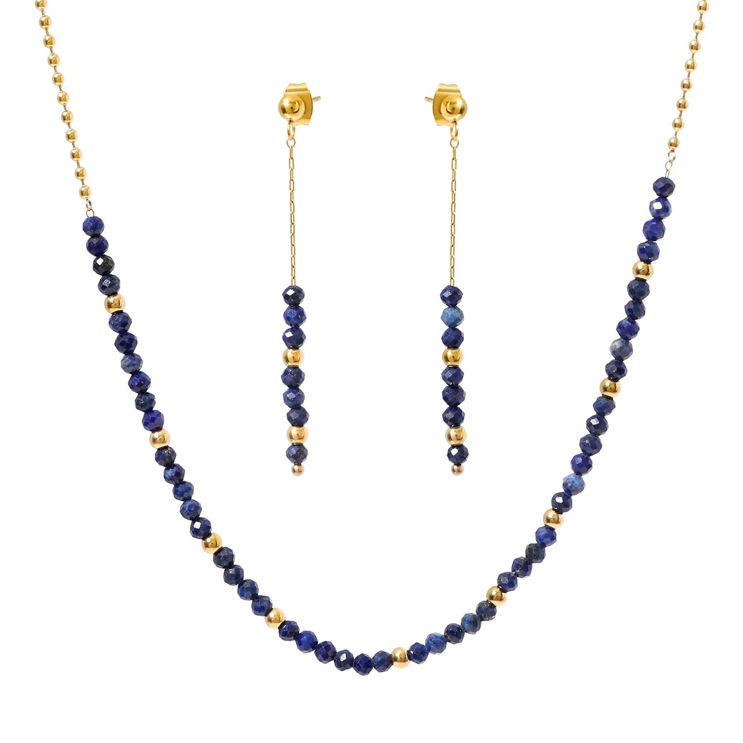 TaYolnFaSo Round Lapis Lazuli Beads Jewelry Set for Women 18K Gold Plated Lapis Lazuli Necklace and Earrings Set Gift for Mother