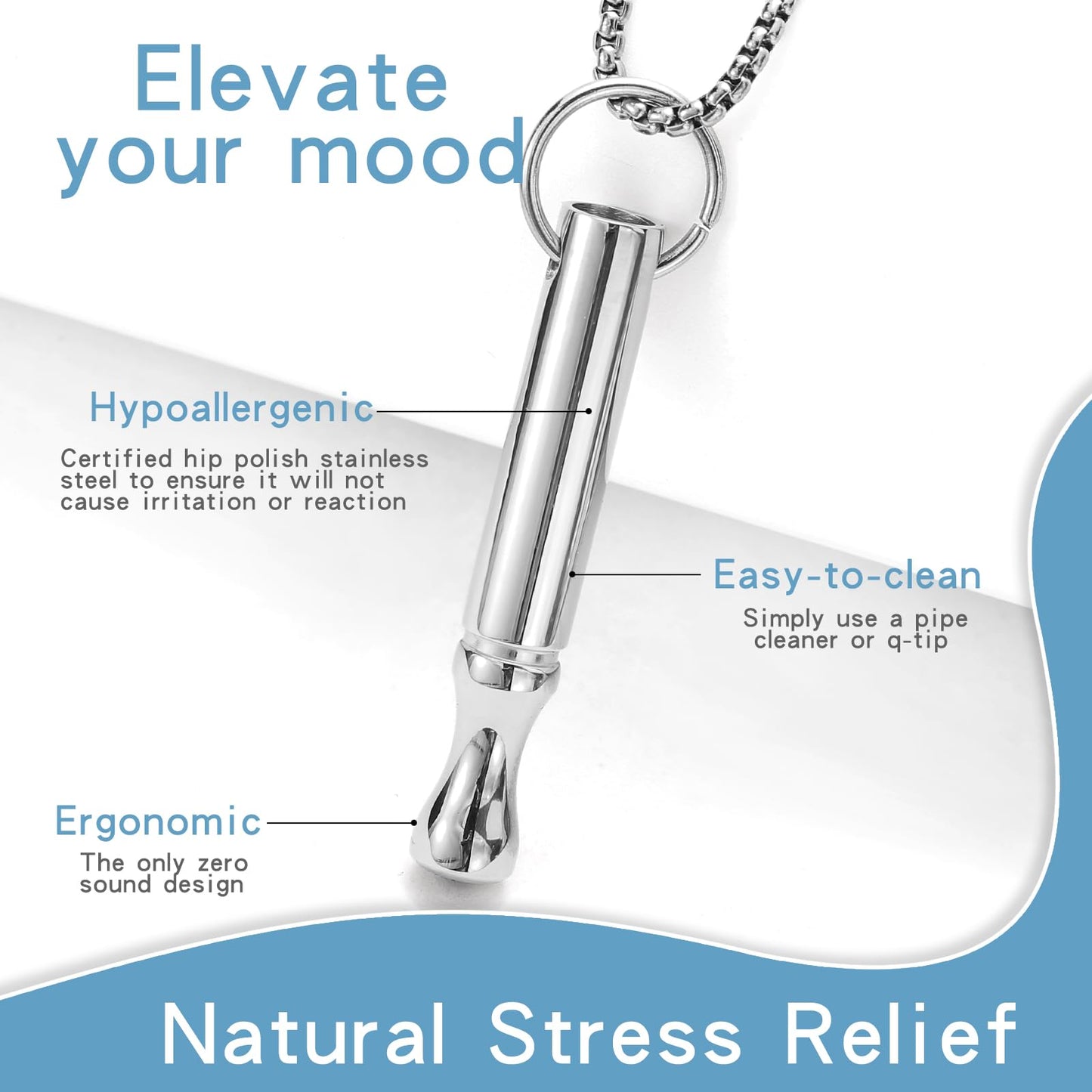 Mindfulness Breathing Necklace Stress Relief Pendant Stainless Steel Anxiety Breathe Necklace for Women Men (Rotundity, Steel+Rose Gold)