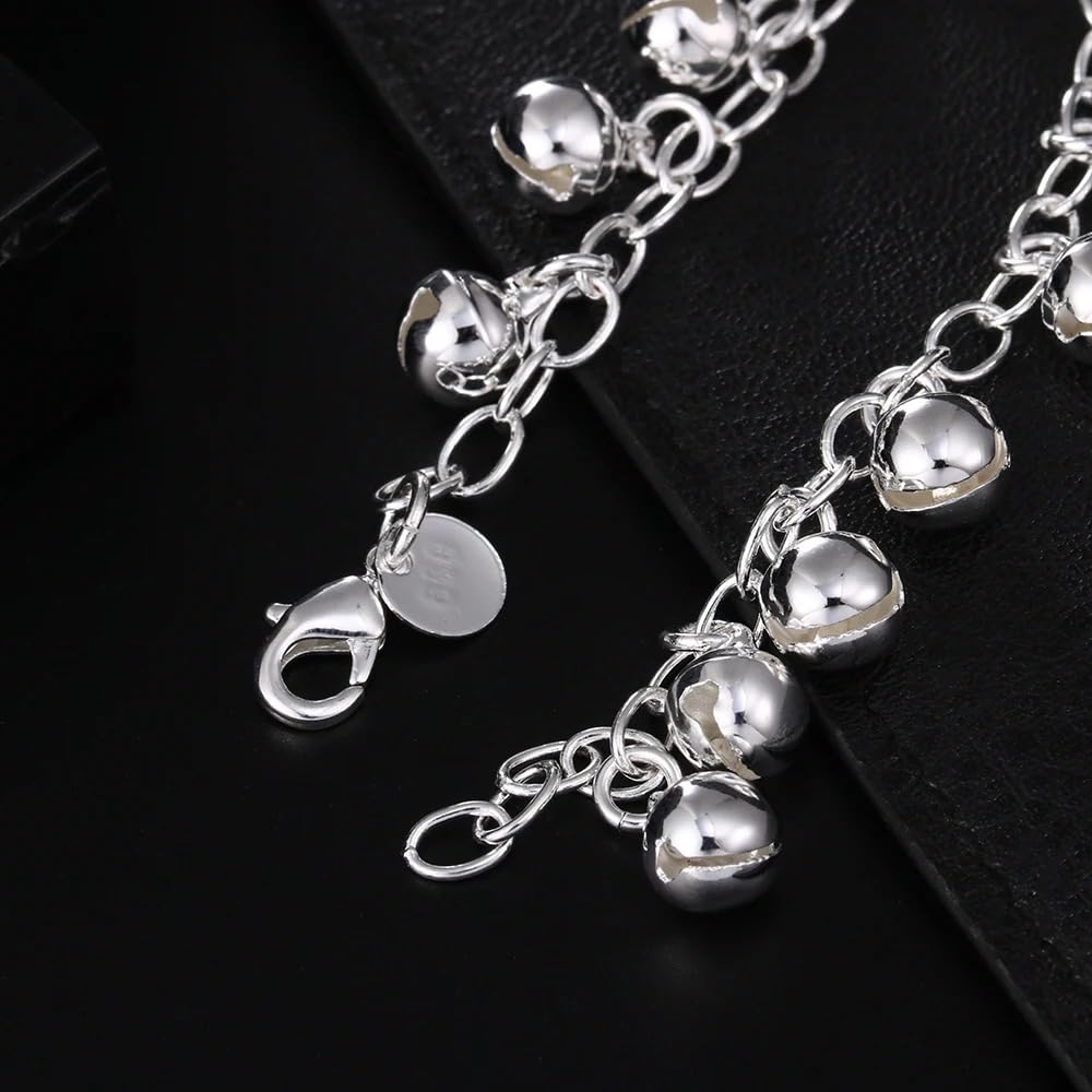 OSIRIDEH2 Bell Bracelet 925 Sterling Silver Bells Sounds Bead Chain Bracelet for Women Wedding Engagement Party Jewelry Jingling Bracelets (bracelet) (bell bracelet)