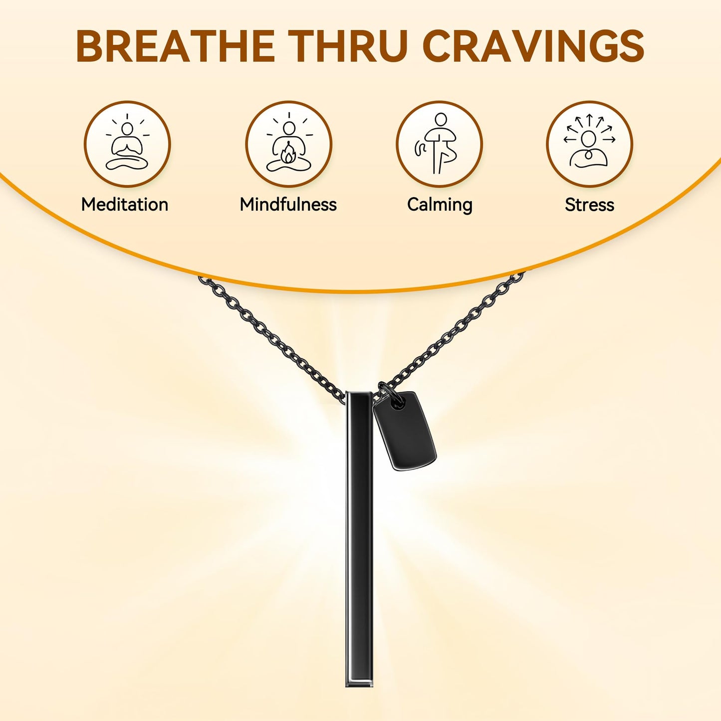 ENFANTRY Breathing necklace Mindfulness Anxiety necklace breathing Black Stainless Steel Stress Relief pendant Meditation Anxiety Relief Gifts for Women Men