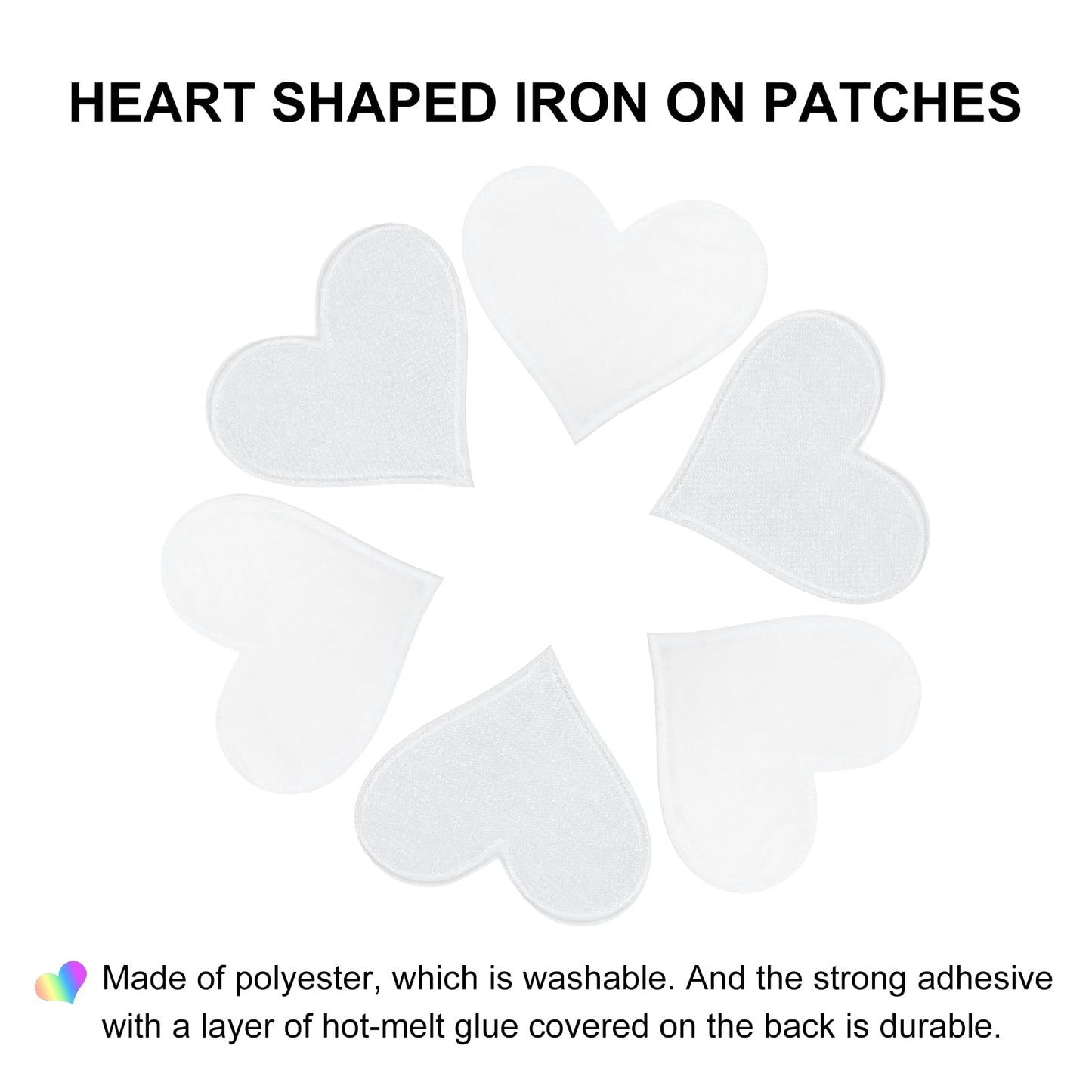 MECCANIXITY Heart Shaped Iron on Patches 7x6.8cm Embroidered Sew Patches Appliques Garment Embellishments for Clothing Repair Backpack Shoes Decoration White 30Pcs