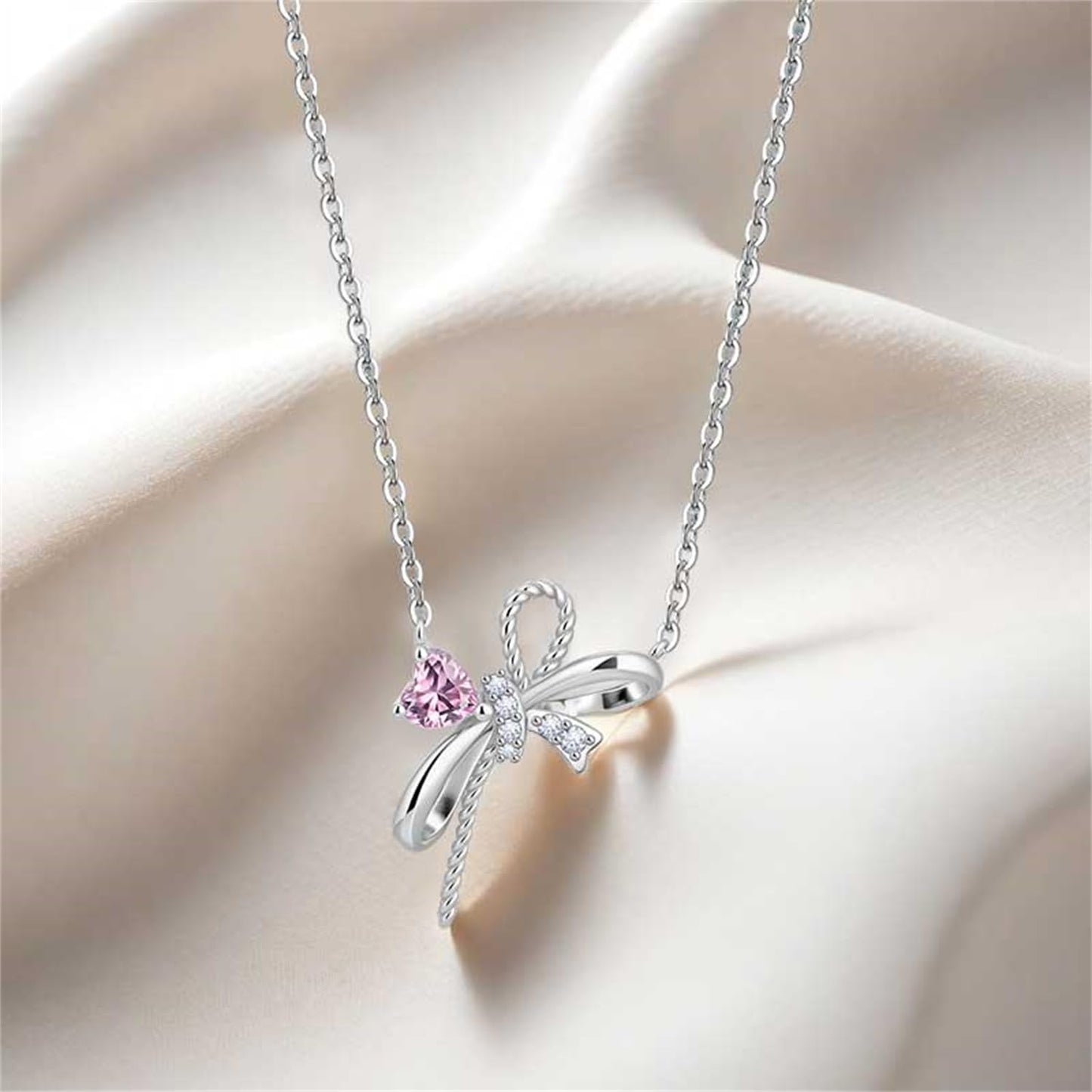 MISEFF 925 Sterling Silver Fashion Pendant Necklace for Women，Fashion Jewelry, 18K Gold Plated， Advanced Retro Series Link Chains ，Basic Multifunctional Accessories Suitable for Multiple Occasions and Daily Wear (Pink love bow)