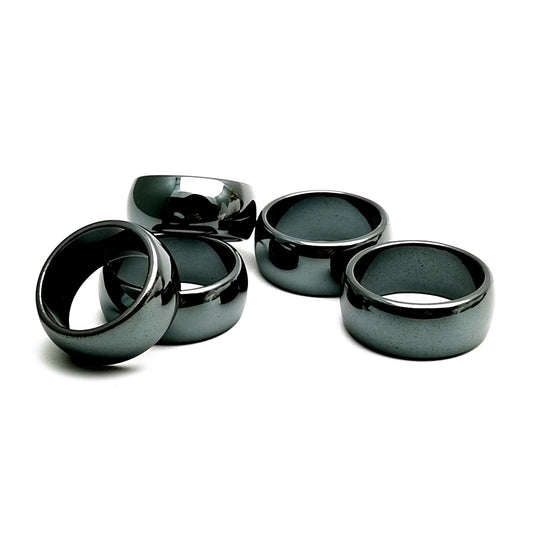 Morchic 5Pcs Pack Hematite Stone Rings for Women & Men, Unisex Plain Band Set (10mm Width) - Mixed Sizes 8-12, Chakra Balancing, Polished Gemstone, Gift Ready