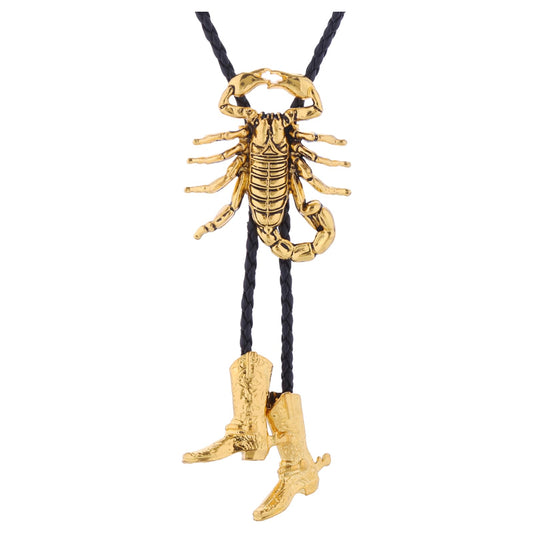 HUABOLA CALYN Rodeo Bolo Tie for Men,Native American 3D Scorpion Animal Gold Bolo ties with Vintage Knight Boots,Western Cowboy Tie Leather Necktie Necklace Costume Accessories for Men Women Boys