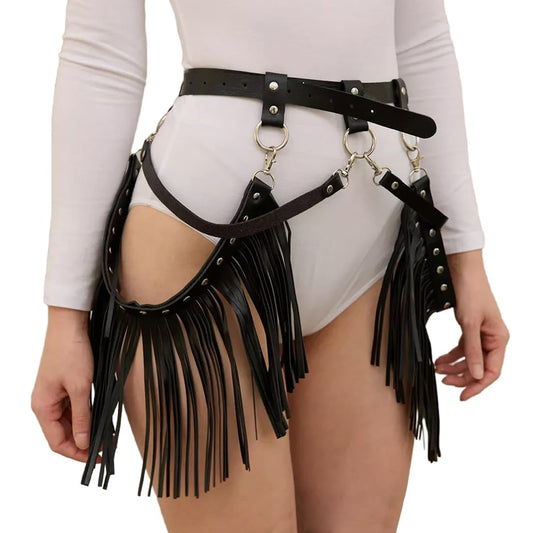 Women Punk Tassel Belt Leather Body Harness Waist Chain Gothic Caged Belt Rave Party Nightclub Costume
