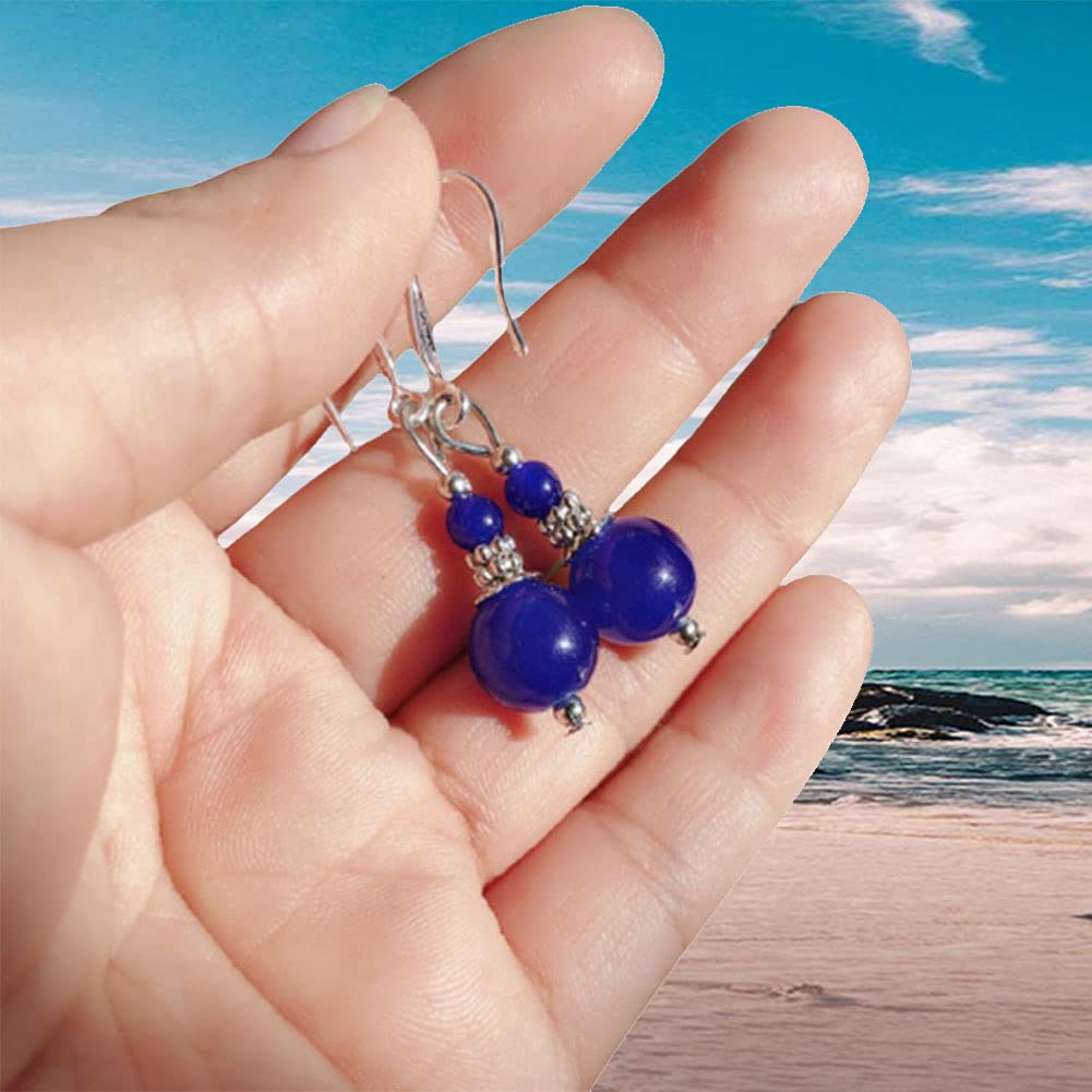 Turquoise Earrings for Women Double Lapis Lazuli Drop Earring Round Bead Navy Blue Earrings Dangle Fashion Jewelry Gift