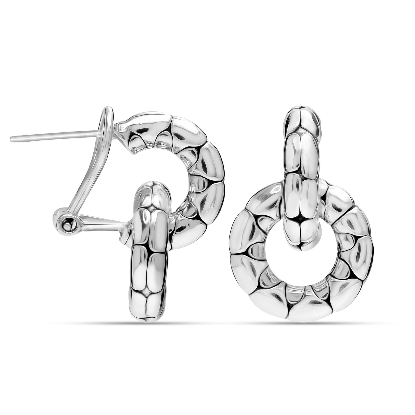 LeCalla 925 Sterling Silver Omega Back Earrings Antique Small Detachable Double Hoop Earrings Door Knocker Earring with Omega Clip-On Closure for Women 25 MM