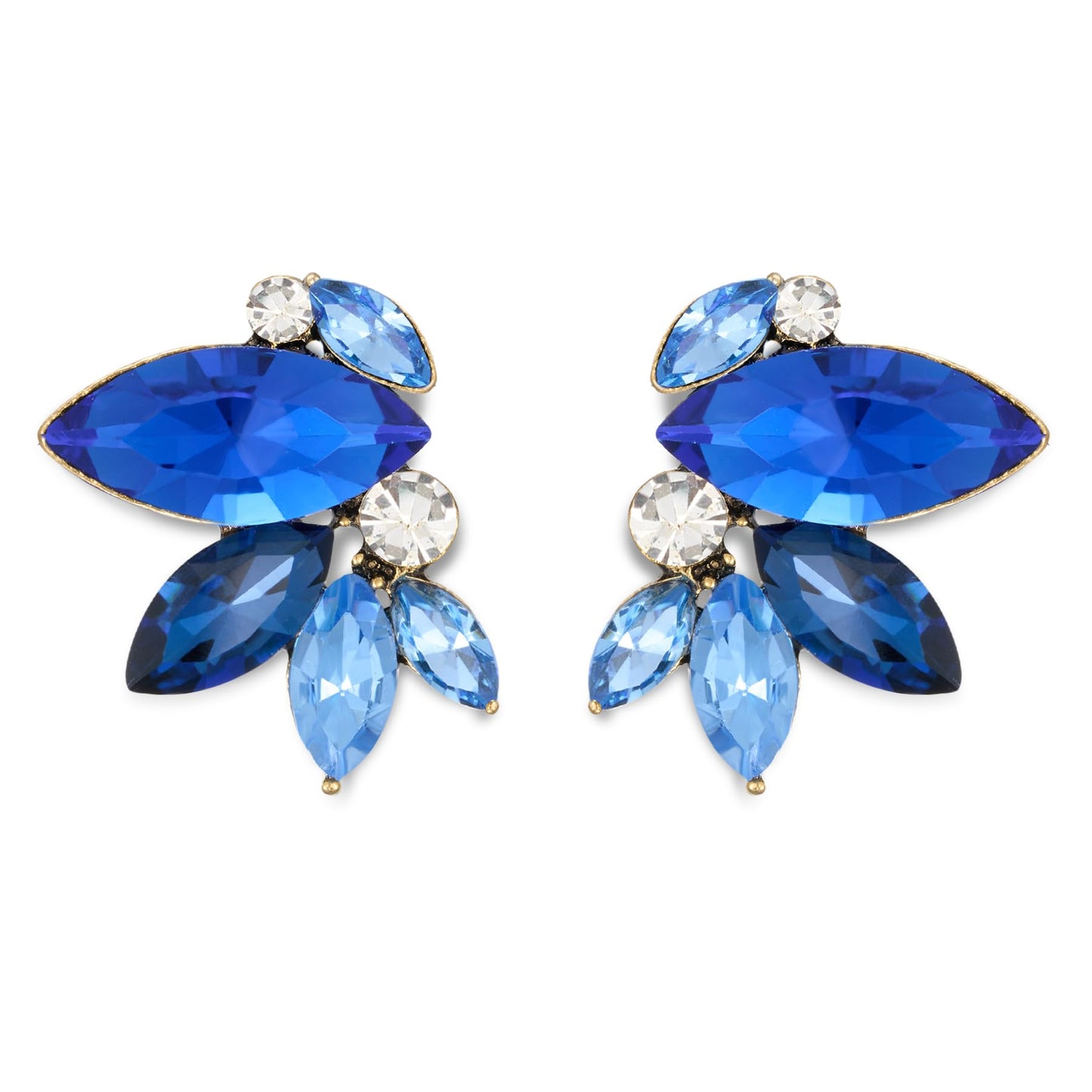 SWEETV Sparkly Blue Rhinestone Stud Earrings for Women, Crystal Wedding Bridal Earrings for Brides,Cluster Bridesmaid Earrings, Prom Formal Party Jewelry