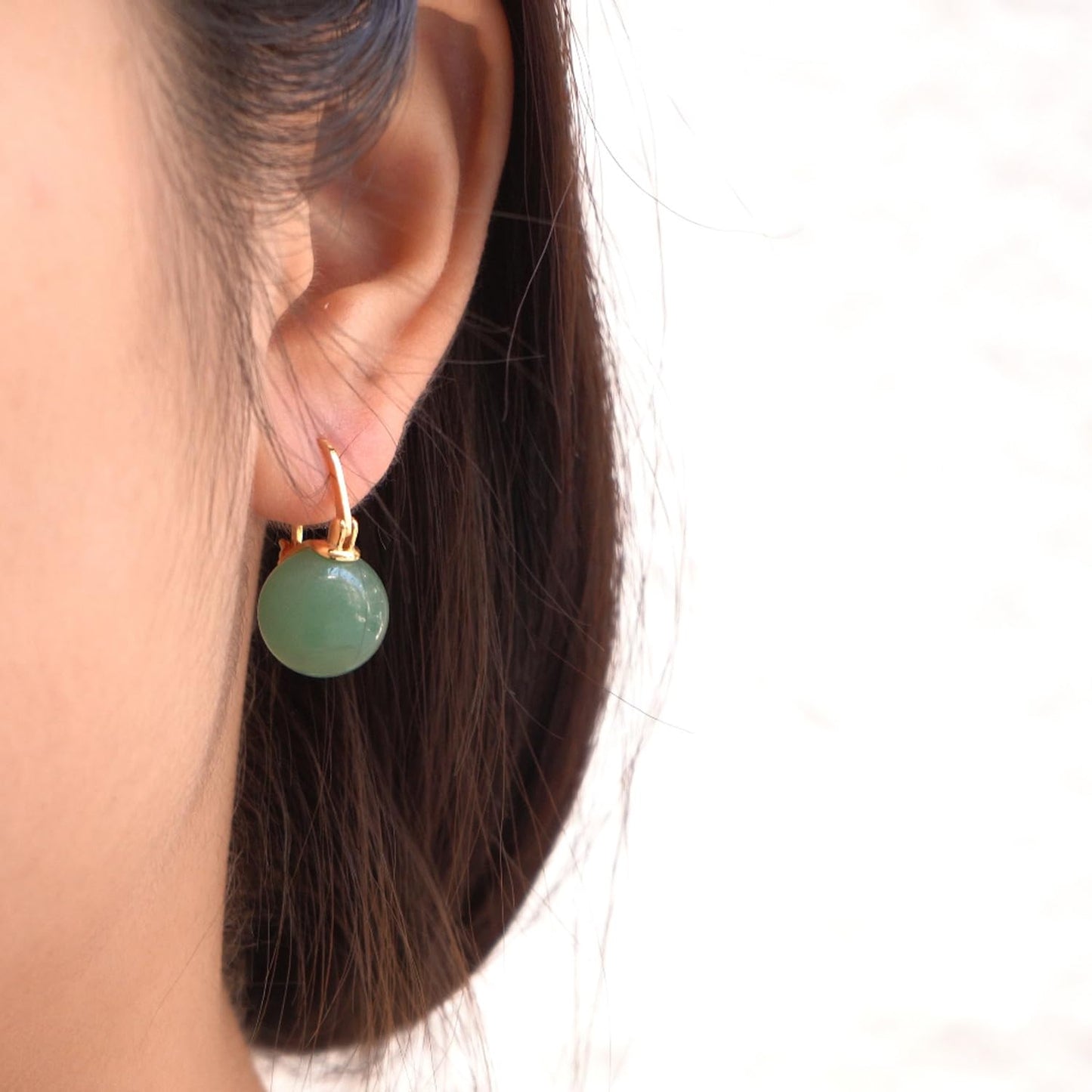 OwMell Elegant 925 Sterling Silver Pearl Drop Earrings Dangle Stud Gold Plated Earrings for Women Large Size 12mm - Green Aventurine