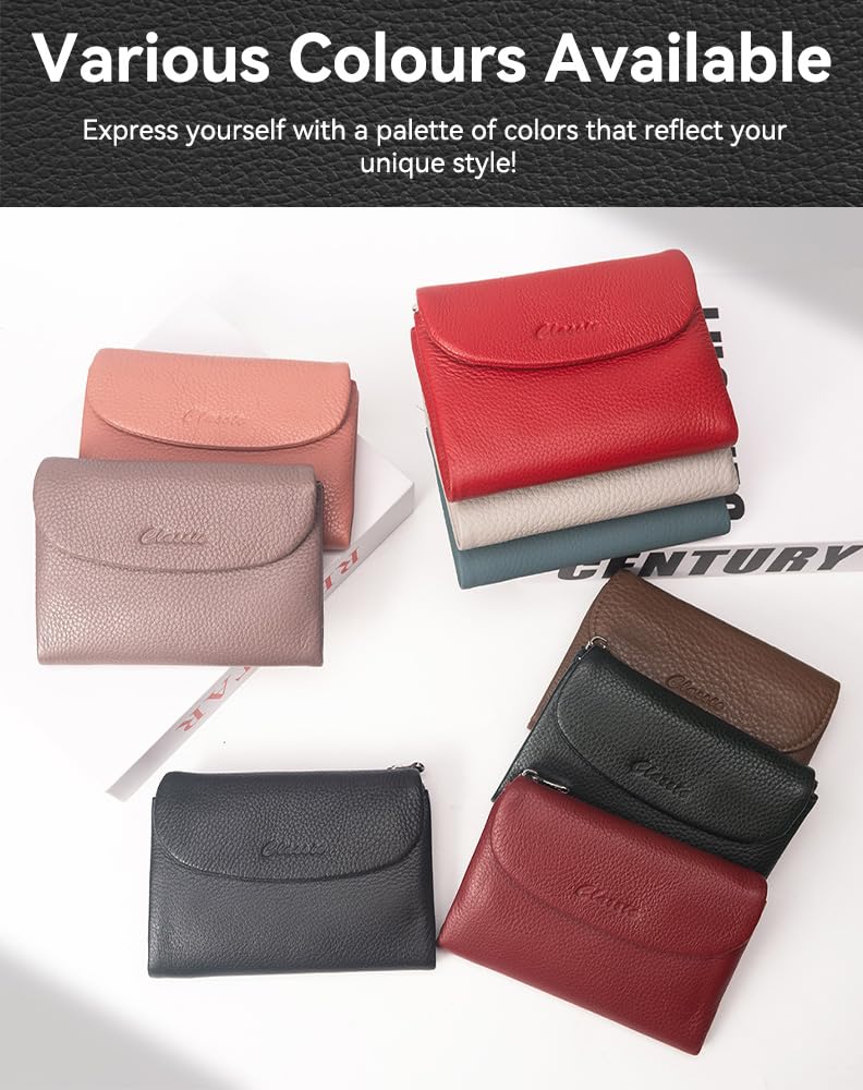 DAMAIKE Wallet for Women [Genuine Leather] [Magnetic Closure], Large Capacity Female Ladies Bifold Wallet Card Holder, ID Window, Zipper Coin Pockets (Burgundy)