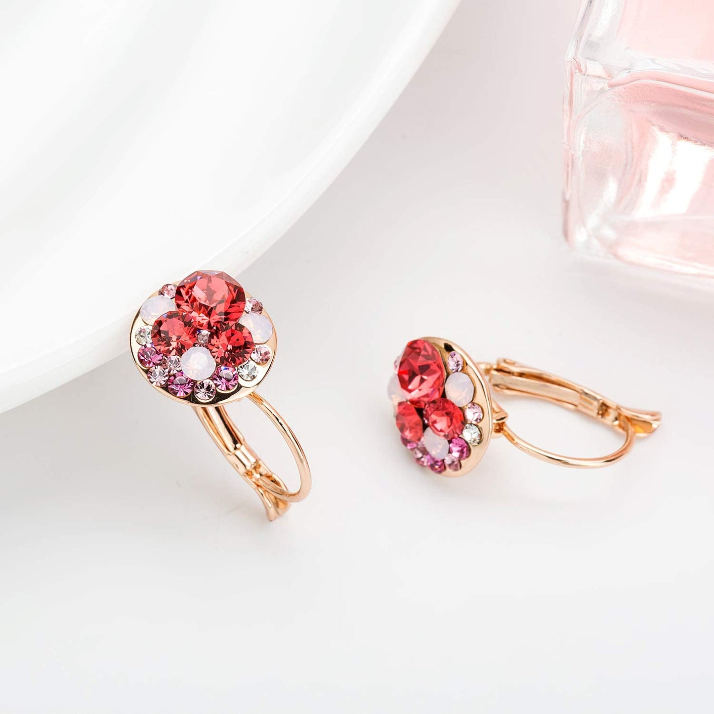 Multicolored Austrian Crystal Drop Earrings for Women 14K Gold Plated Hypoallergenic Leverback Dangle Earrings