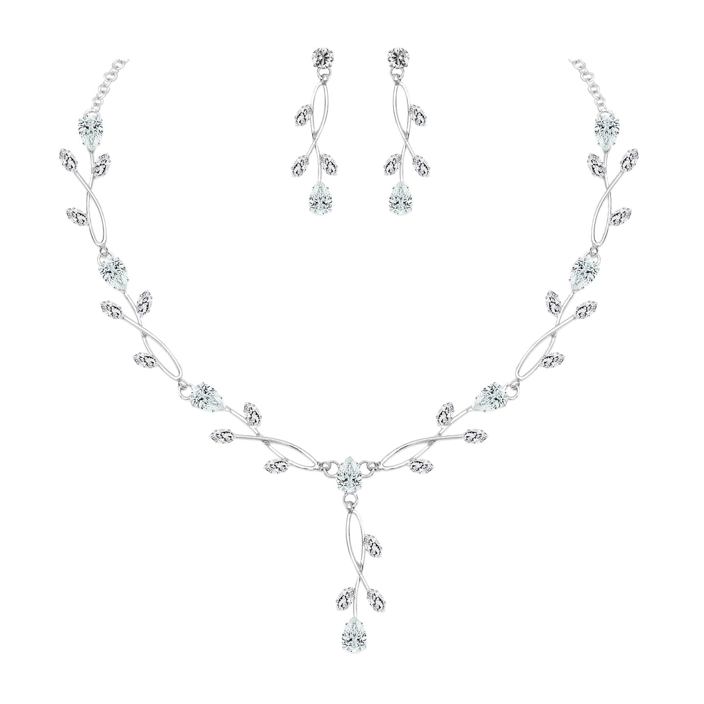 CSY Elegant Bridal Jewelry Sets Clear Cubic Zirconia Wedding Necklace Earrings Set for Birdes Bridesmaids CZ Prom Jewelry