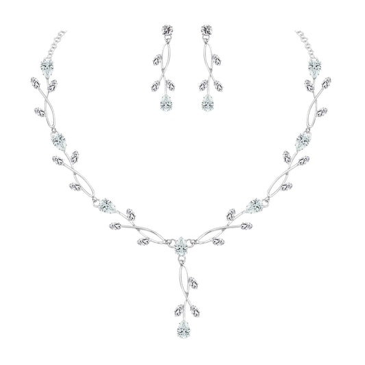 CSY Elegant Bridal Jewelry Sets Clear Cubic Zirconia Wedding Necklace Earrings Set for Birdes Bridesmaids CZ Prom Jewelry