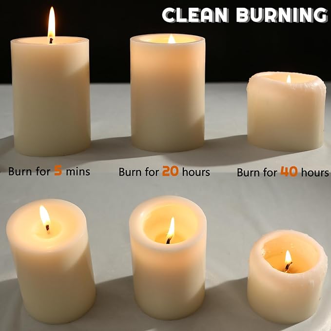 12 White Pillar Candles, 3x4 Inches Unscented Pillar Candles for Home,Wedding,Church, Dripless and Smokeless Table Candles Pillar, White Candles for Party, Relaxing, Approx 50 Hours Long Burning Time