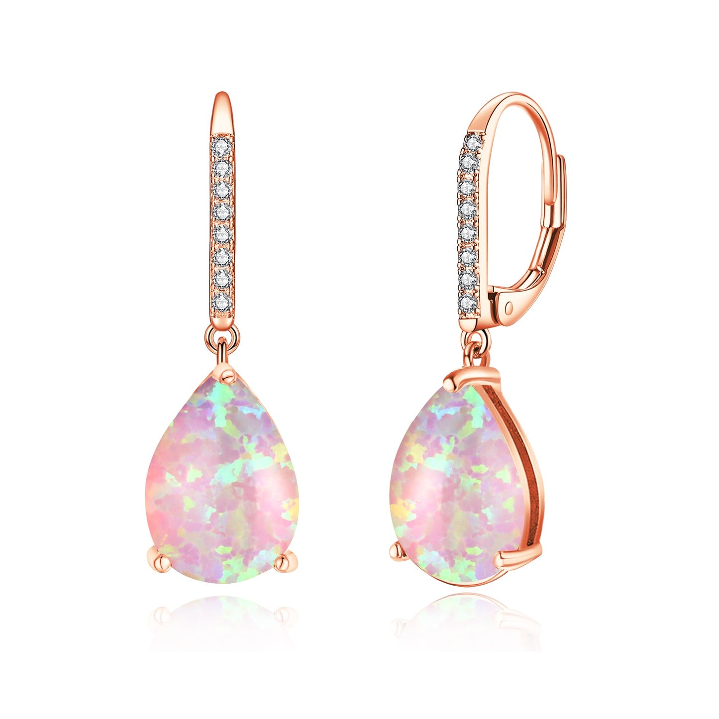 Leverback Pink Opal Dangle Earrings 14k Rose Gold Plated Drop Earrings for Women Teardrop Earrings Elegant Jewelry Gifts for Christmas Birthday Party