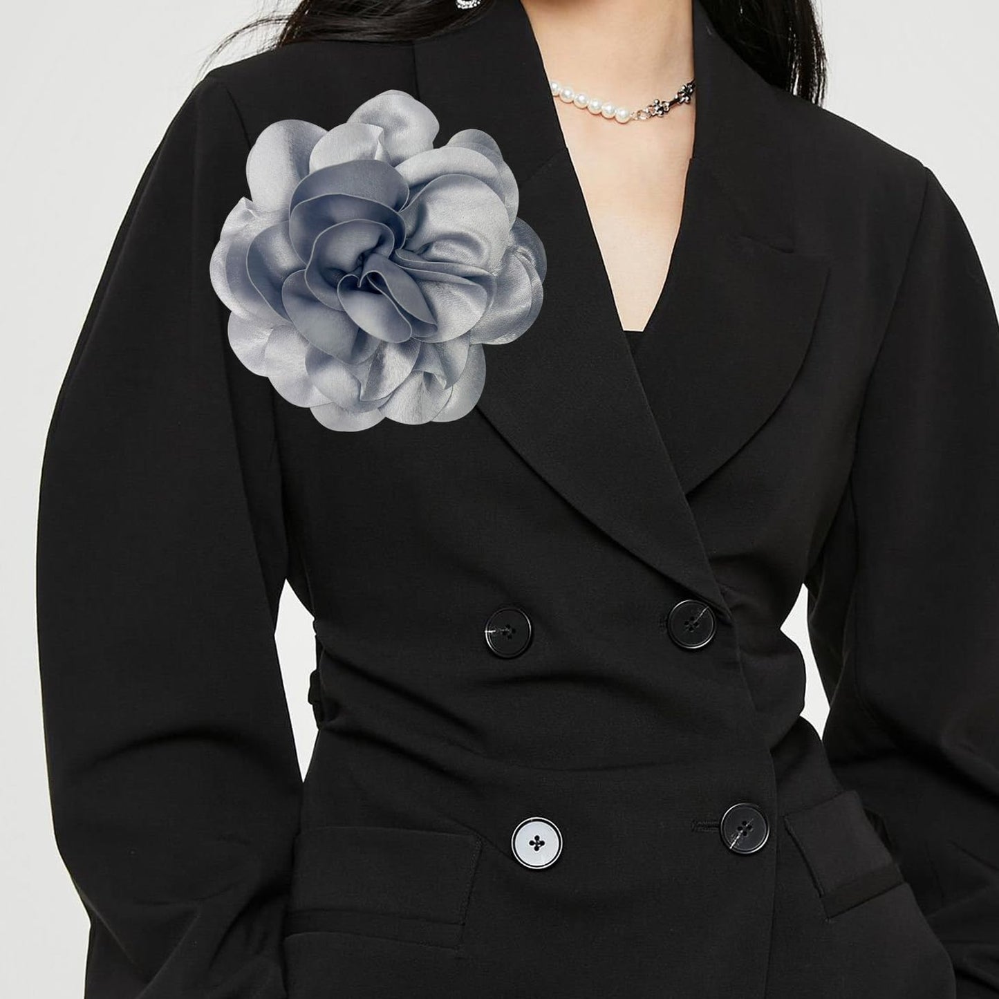 ZZ ZINFANDEL 19mm Extra Large Rose Flower Brooches Lapel Pins Dainty Satin Fabric Brooches Big Camellia Flower Brooch Pin for Women Wedding Part Dance Clothes Accessories Jewelry Gifts (gray)