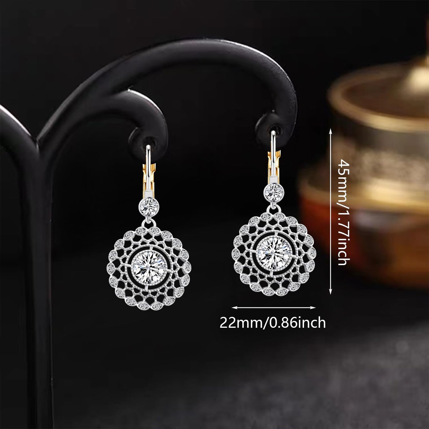 JNONL Vintage Silver Sparkly Crystal Camellia Flower Leverback Earrings Rhinestone Snowflake Round Dangle Drop Earrings for Women (Silver 3)
