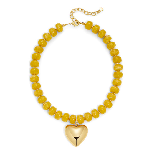 ENSKEFEN Gold Heart Necklaces for Women Trendy Yellow Resin Acrylic Beaded Necklace Bohemia Bold Statement Necklace Jewelry