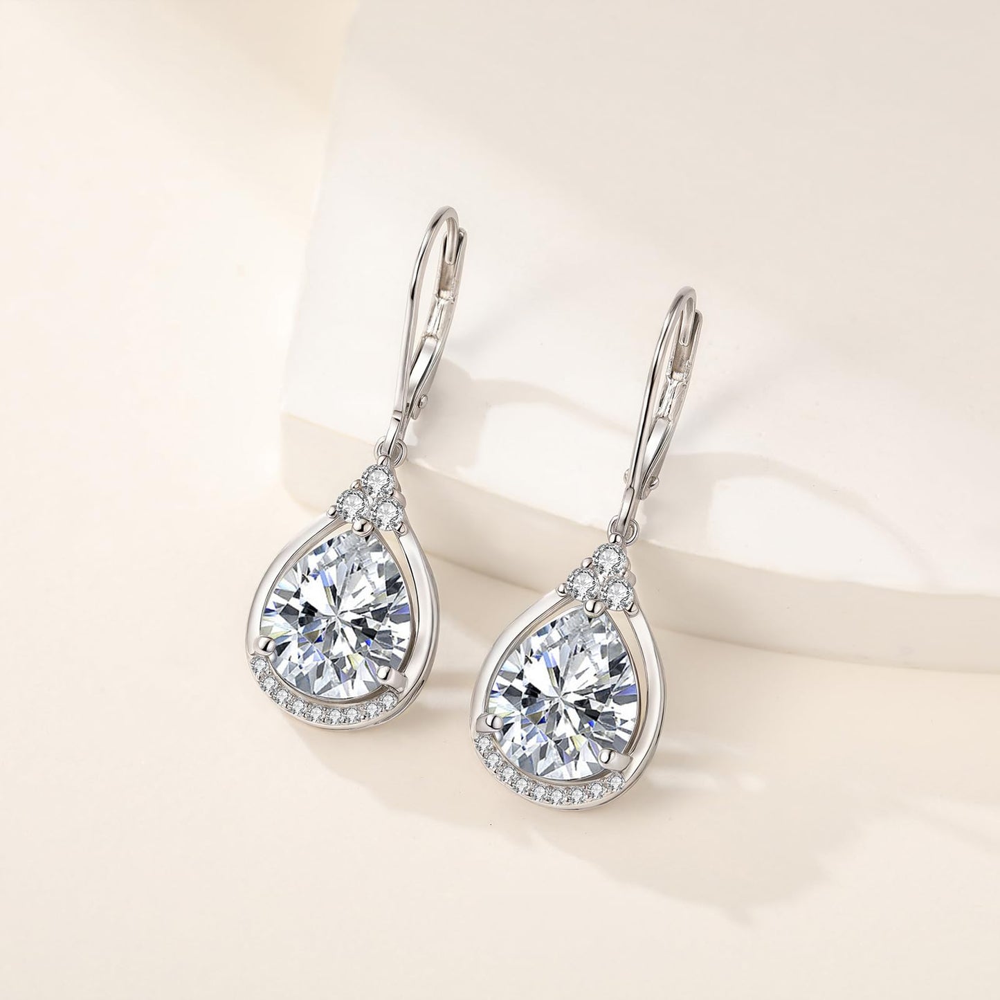 April Earrings Sterling Silver Birthstone Earrings AAAAA Cubic Zirconia Teardrop Dangles Jewelry Christmas Gifts for Women