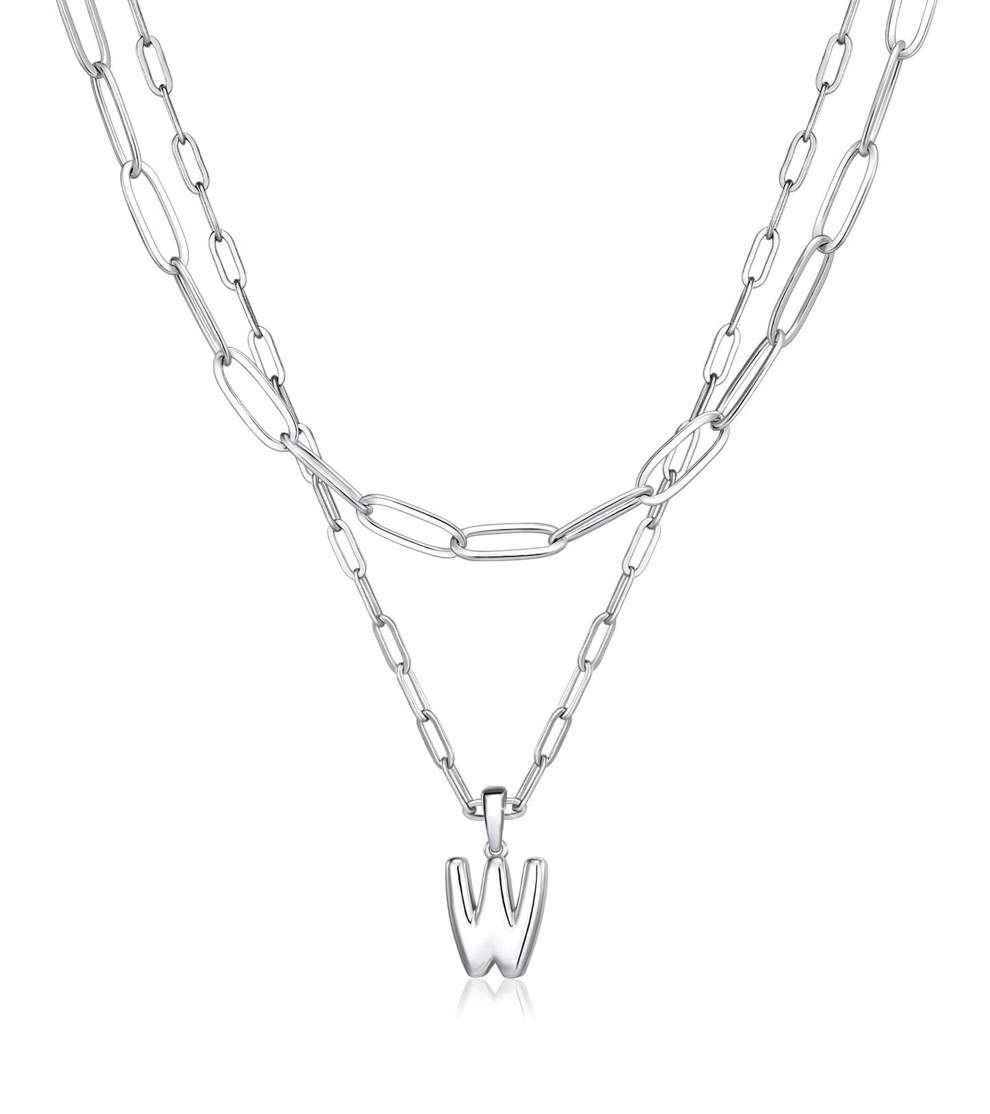 adoyi Silver Initial Necklace for Women 14k Gold Plated Layered Bubble Letter Necklaces Trendy Jewelry Chain Name W Pendant Necklace Stack Birthday Valentines Gifts