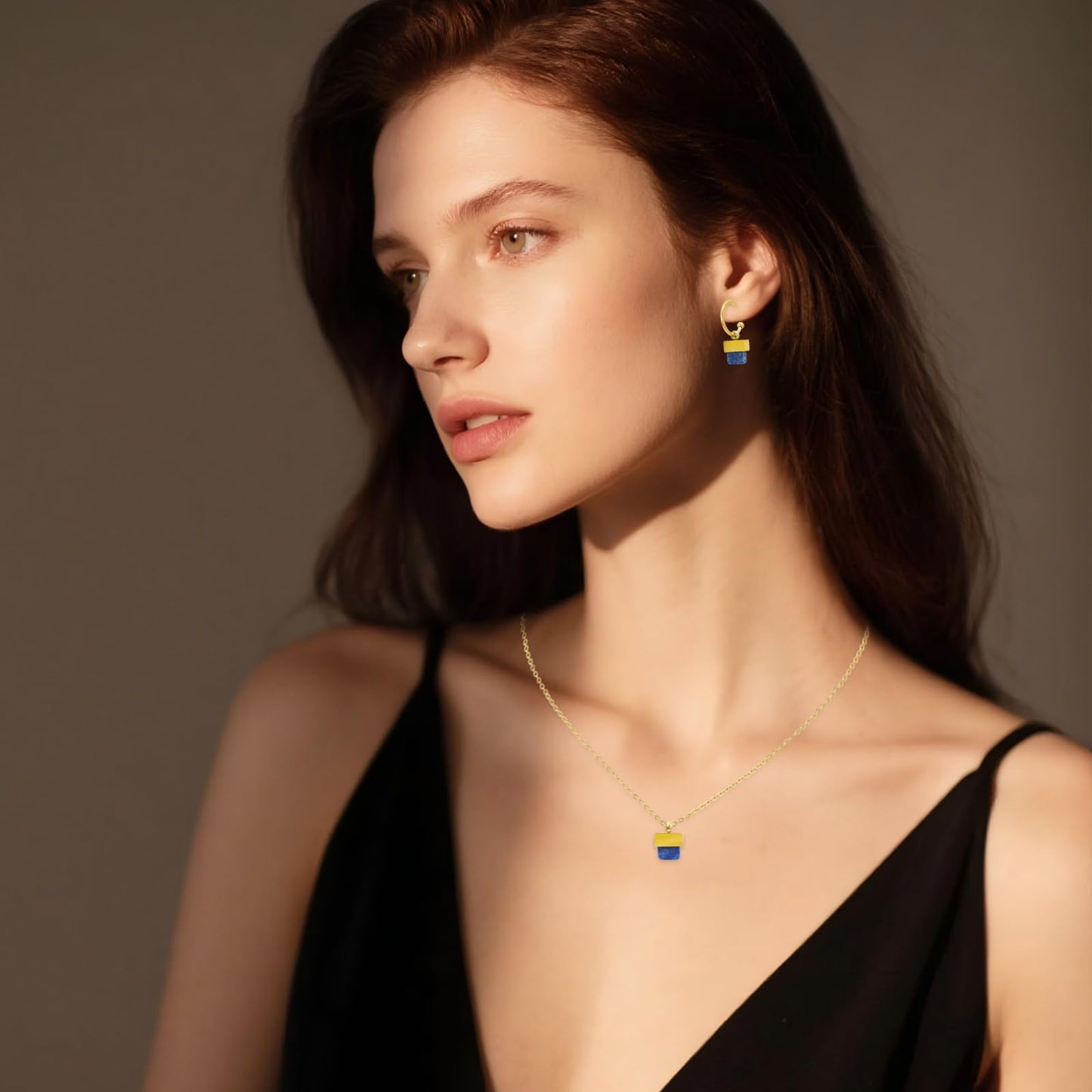 TaYolnFaSo Natural Lapis Lazuli Necklace and Earrings Set for Women 18K Gold Plated Lapis Lazuli Jewelry Set Square Gemstone Jewelry Gift
