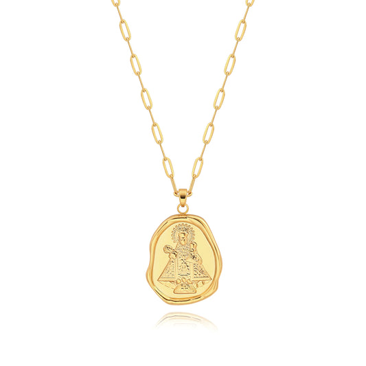 CANEVINKA 18k Gold Plated Virgin Mary Pendant Necklace, Cross Faith Pendant Necklace Dainty Adjustable Paper Clip Chain, Minimalist Cross Jewelry for Women