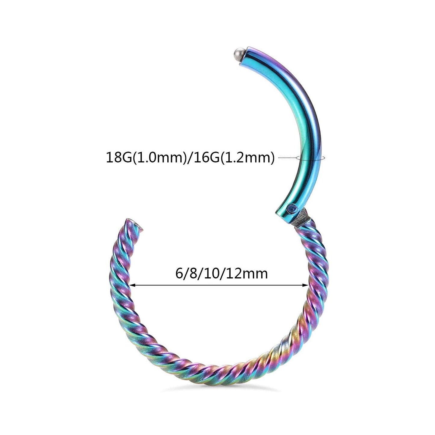 Hoop Earrings Nose Rings 16 Gauge Nose Ring Septum Ring Nose Hoop 16g Cartilage Earring Rainbow Septum Clicker Lip Rings Helix Earring 12mm Rook Earrings Nose Piercing Septum Jewelry Surgical Steel