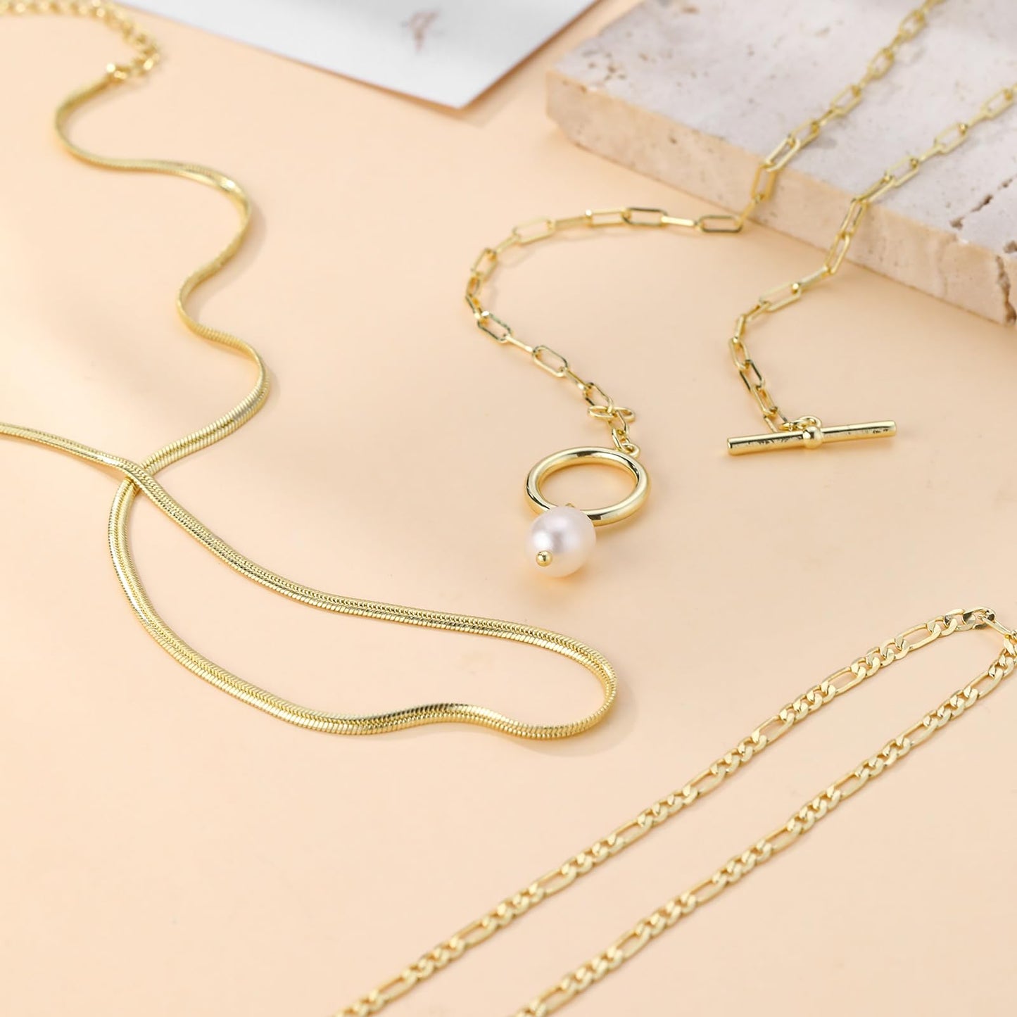 MFRYK Gold Necklaces Stack For Women,14K Gold Plated Simple Layered Choker Necklaces,Stackable Multilayer Gold Small Square Pendant Box Paperclip Chain Layered Necklaces Set Jewelry Gift for Women