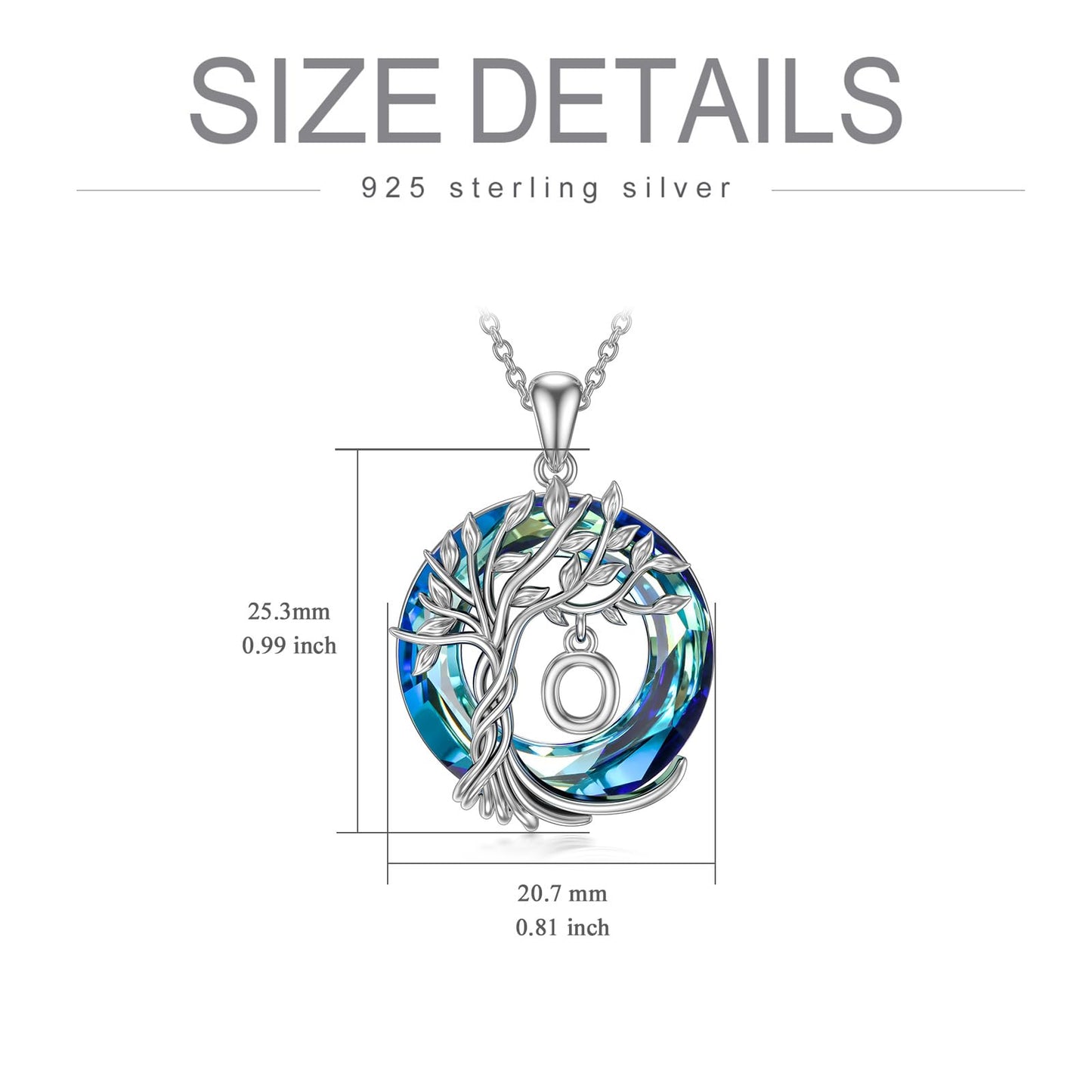 TOUPOP Tree of Life Initial Necklace Gifts for Women Sterling Silver Initial O Letter Jewelry Irish Crystal Pendant Birthday Gifts for Women Her Mom Wife Daughter