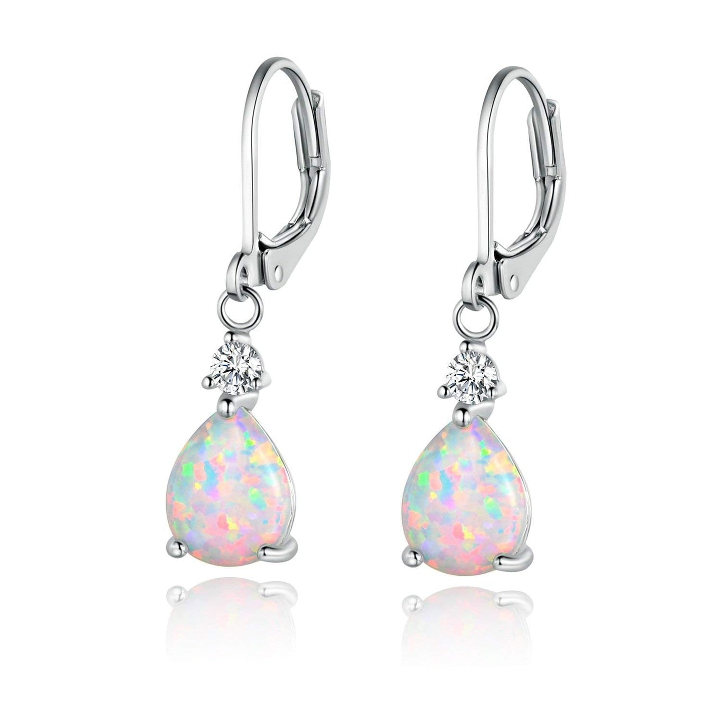 Gemsme White Gold Plated Teardrop Opal Dangle Earrings For Women(platinum-plated)