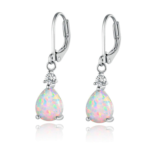 Gemsme White Gold Plated Teardrop Opal Dangle Earrings For Women(platinum-plated)