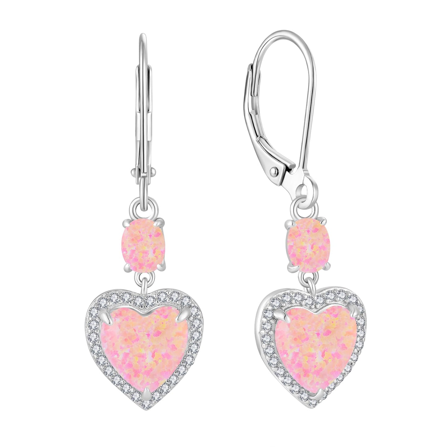 FYNSBLE Pink Heart Opal Earrings for Women Sterling Silver Gemstone Leverback Earrings Hypoallergenic Jewelry for Women