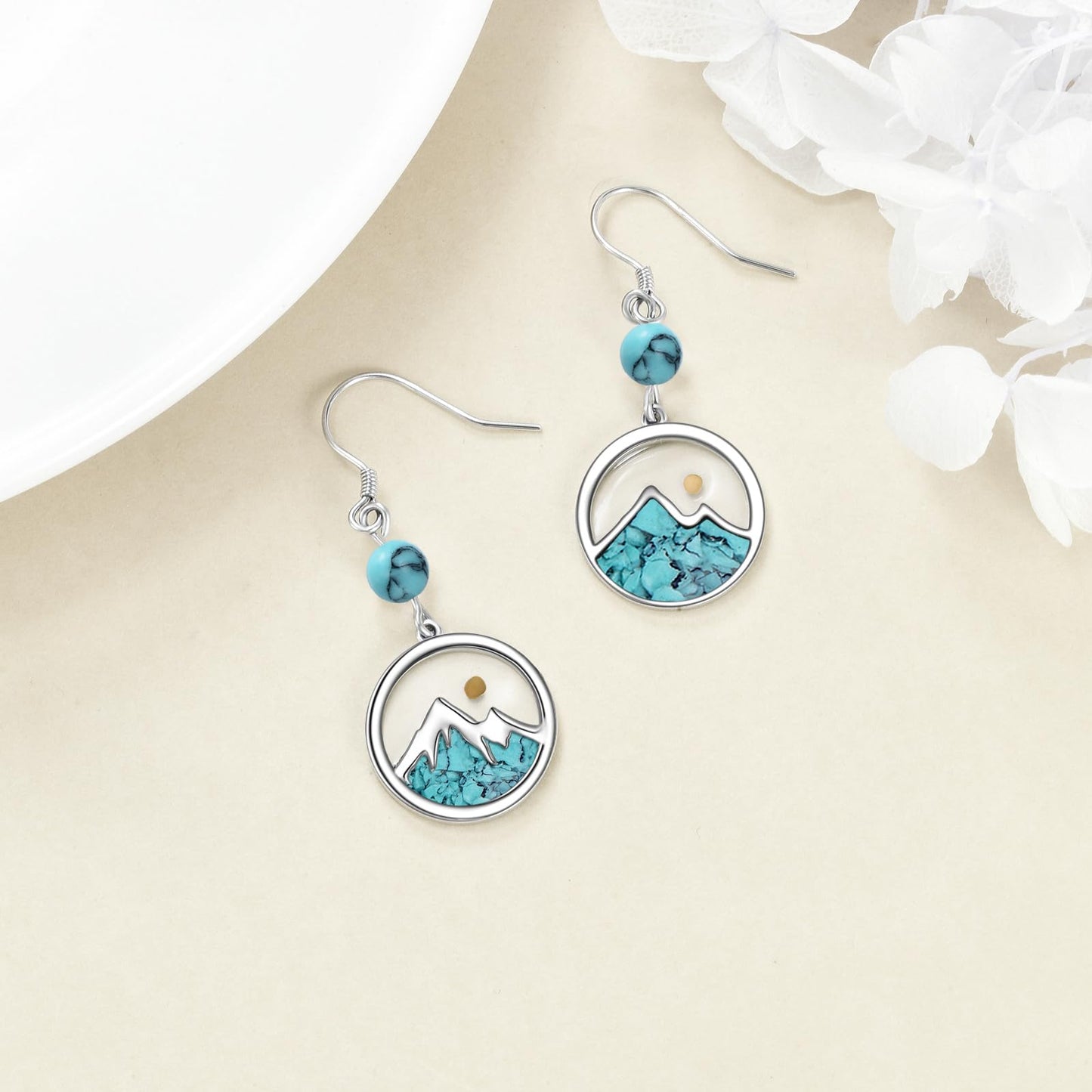 AOBOCO Mustard Seed Earrings for Women Sterling Silver Mountain Turquoise Earring Christian Mustard Seed Jewelry Christmas Birthday Gifts for Mom (Round Turquoise Earrings)