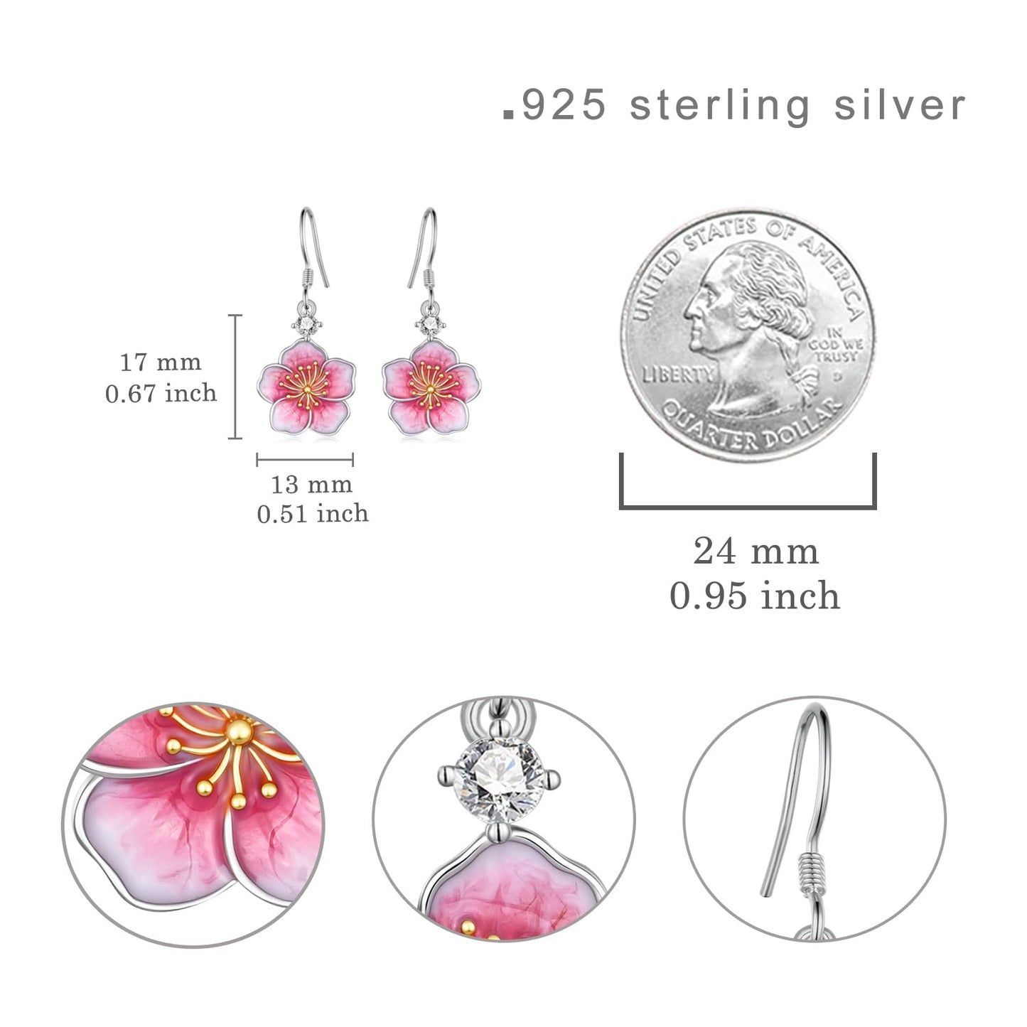 Cherry Blossom Earrings 925 Sterling Silver Flower Earrings Sakura Jewelry Gifts for Women