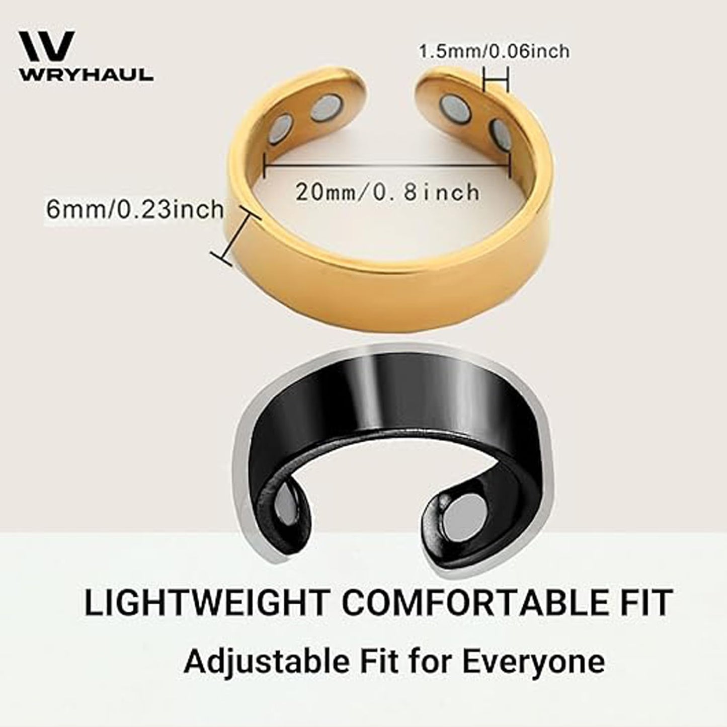 Wryhaul Vayro Magnetic Ring for Women and Men, Vayro Adjustable Open Lightweight Water-Resistant Vitality Rings (2PCS-A)