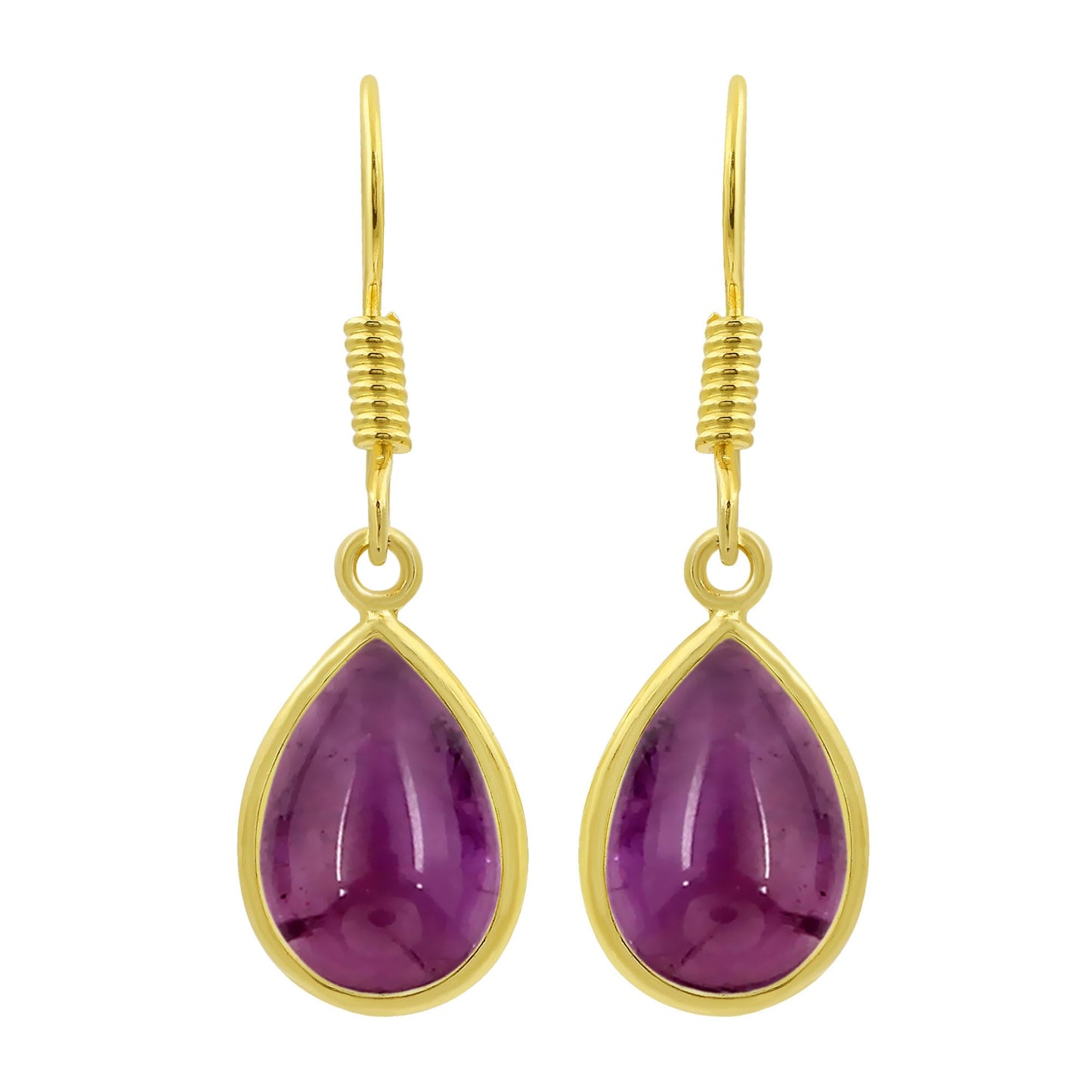 Natural Amethyst 14K Yellow Gold Plated Teardrop Shape Earrings for Women - February Birthstone Purple Gemstone Dangle Earrings - Handmade Jewelry Gifts for Her