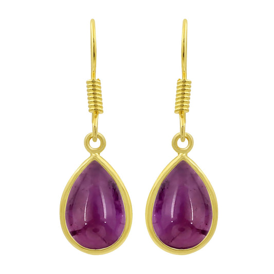 Natural Amethyst 14K Yellow Gold Plated Teardrop Shape Earrings for Women - February Birthstone Purple Gemstone Dangle Earrings - Handmade Jewelry Gifts for Her