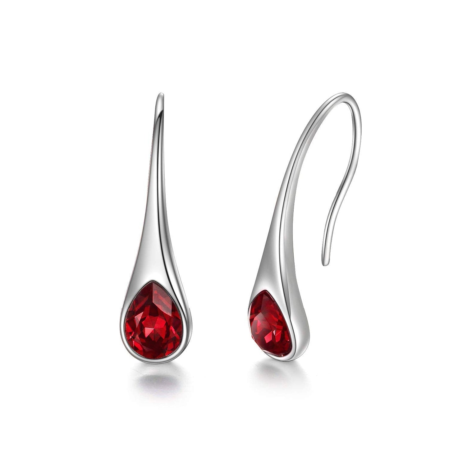 AOBOCO 925 Sterling Silver Created Ruby Red Dangle Drop Earrings with July Birthstone Pear-Shape Teardrop Earrings Valentines Birthday Jewelry for Women